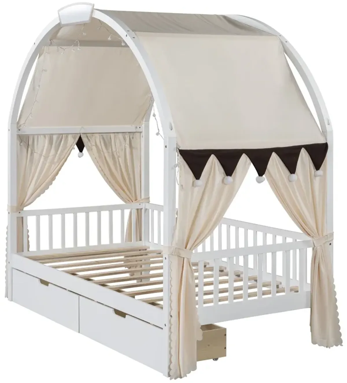 Bed With Arched Roof And 2 Drawers