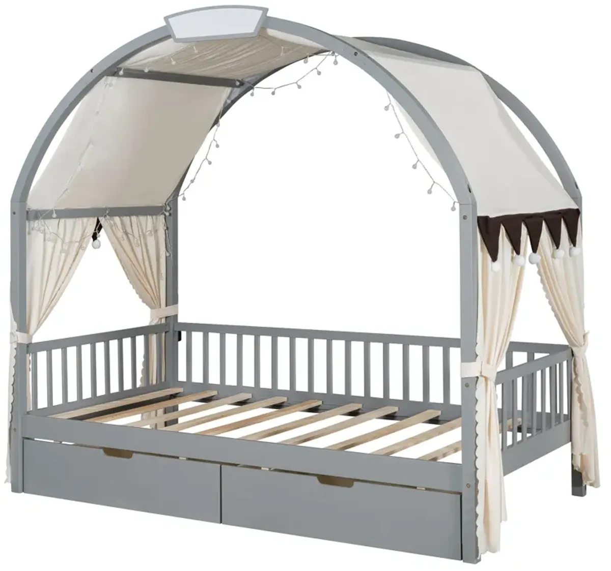 Bed With Arched Roof And 2 Drawers