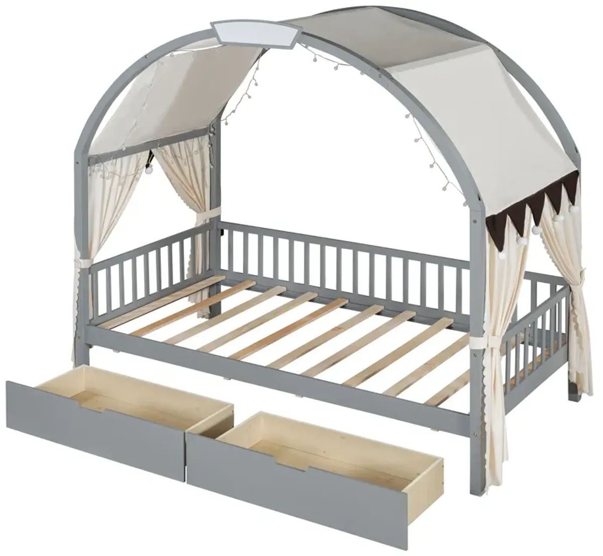 Bed With Arched Roof And 2 Drawers