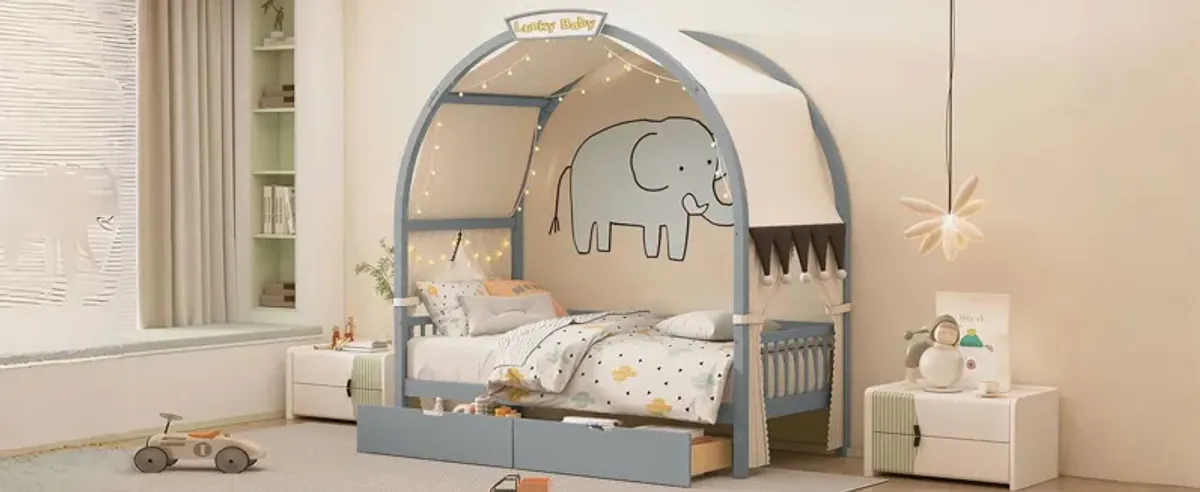 Bed With Arched Roof And 2 Drawers