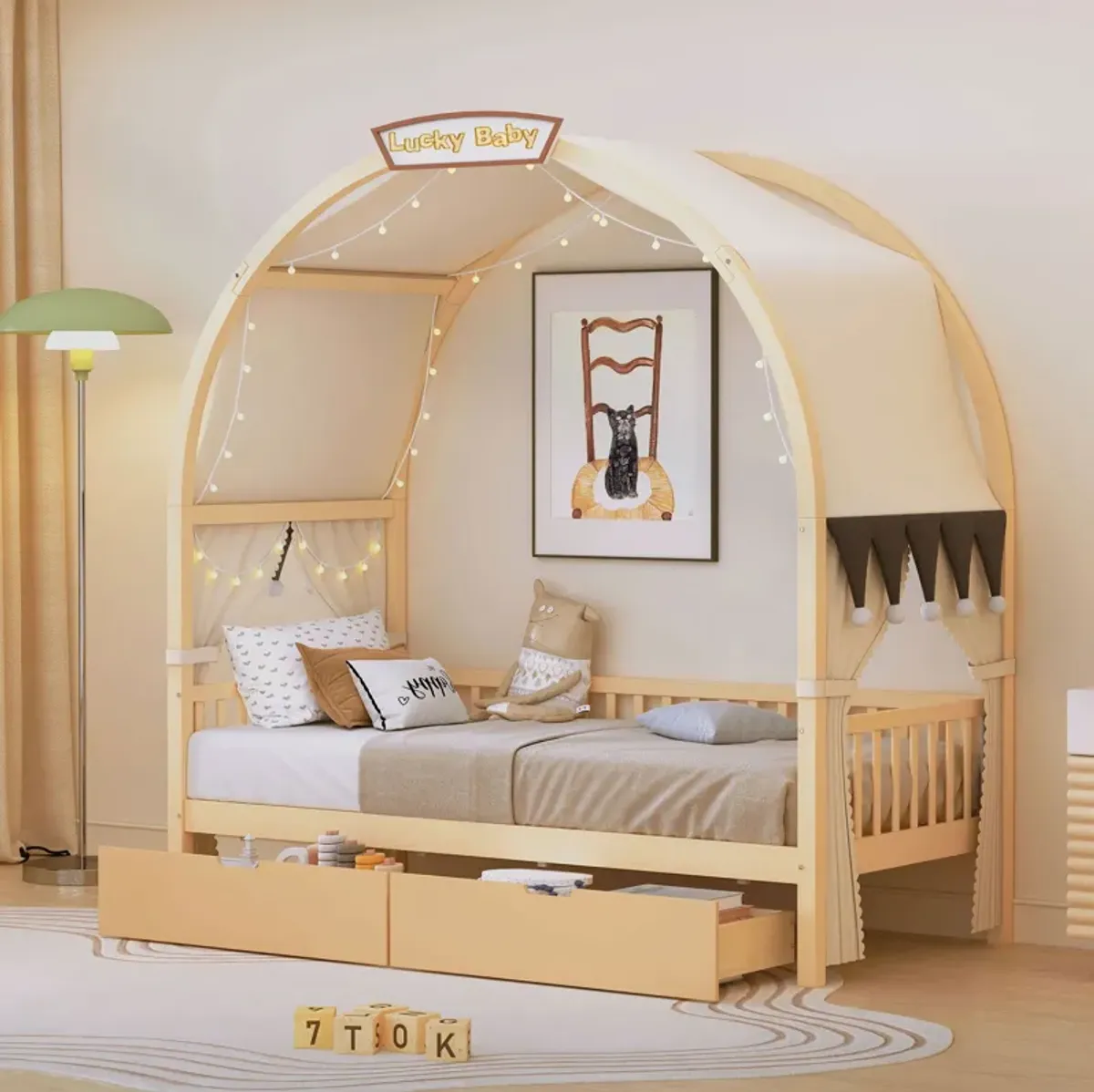 Bed With Arched Roof And 2 Drawers