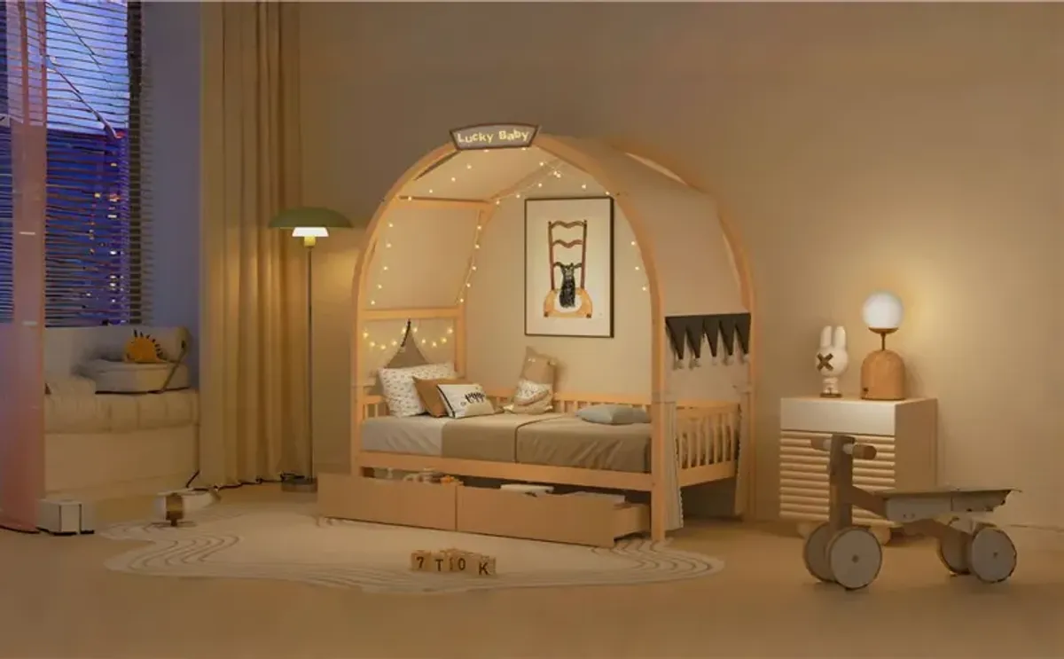 Bed With Arched Roof And 2 Drawers