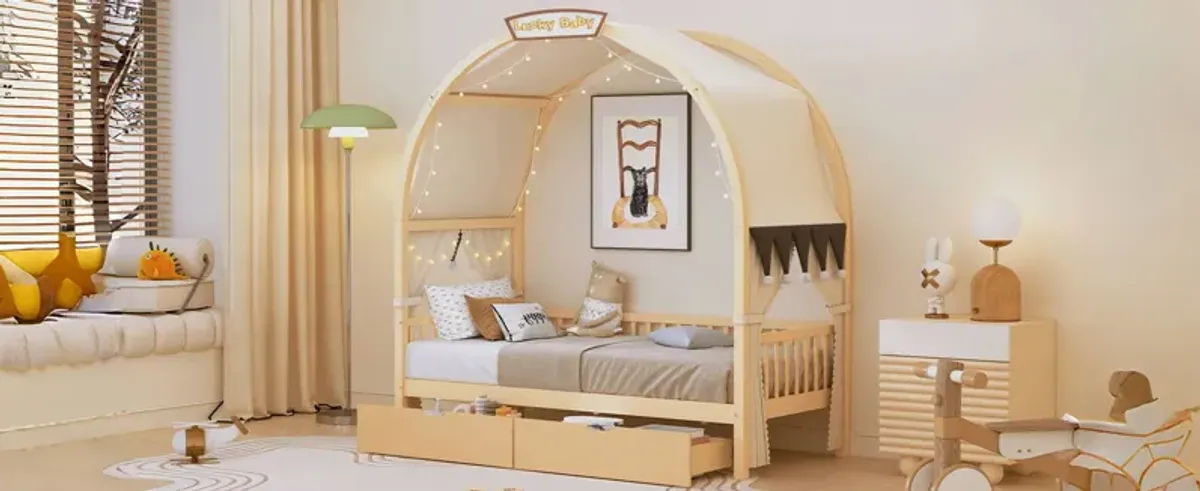 Bed With Arched Roof And 2 Drawers