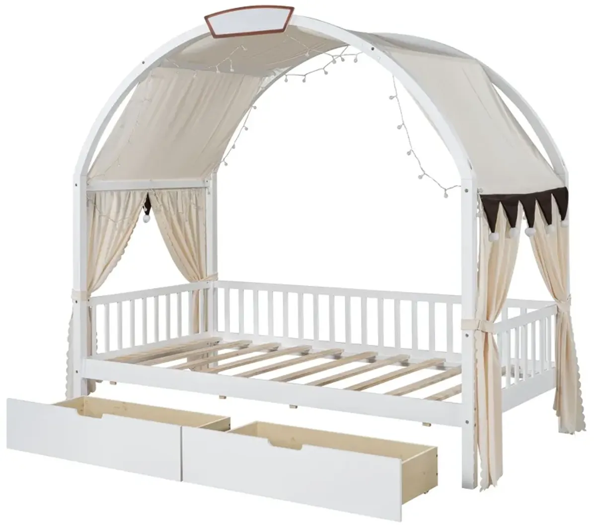 Bed With Arched Roof And 2 Drawers