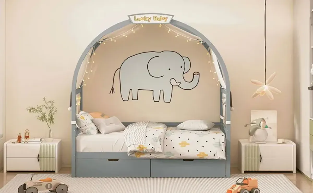 Bed With Arched Roof And 2 Drawers