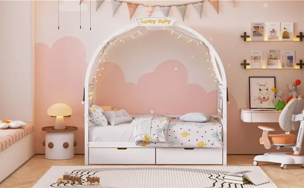 Bed With Arched Roof And 2 Drawers