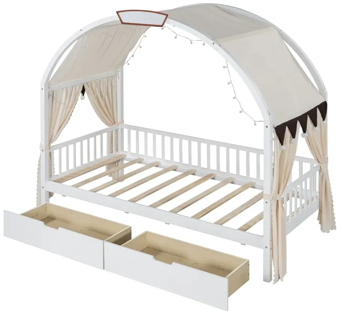 Bed With Arched Roof And 2 Drawers