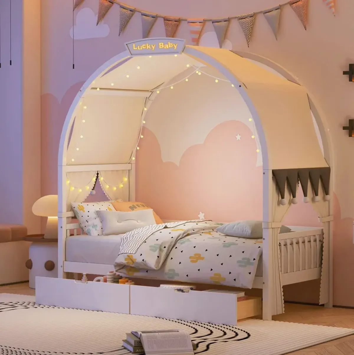 Bed With Arched Roof And 2 Drawers