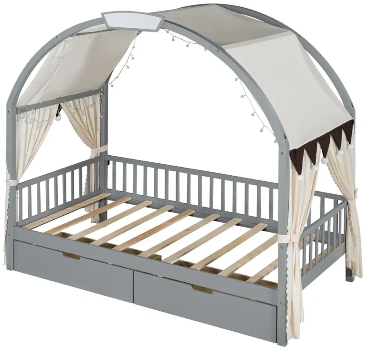 Bed With Arched Roof And 2 Drawers