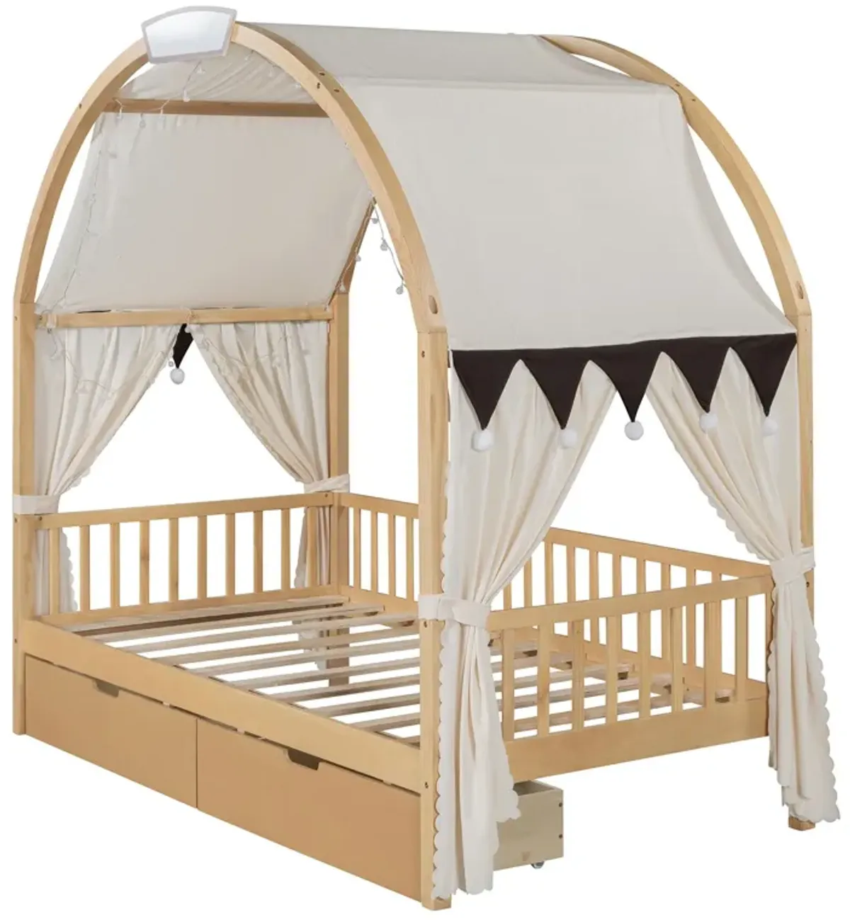 Bed With Arched Roof And 2 Drawers