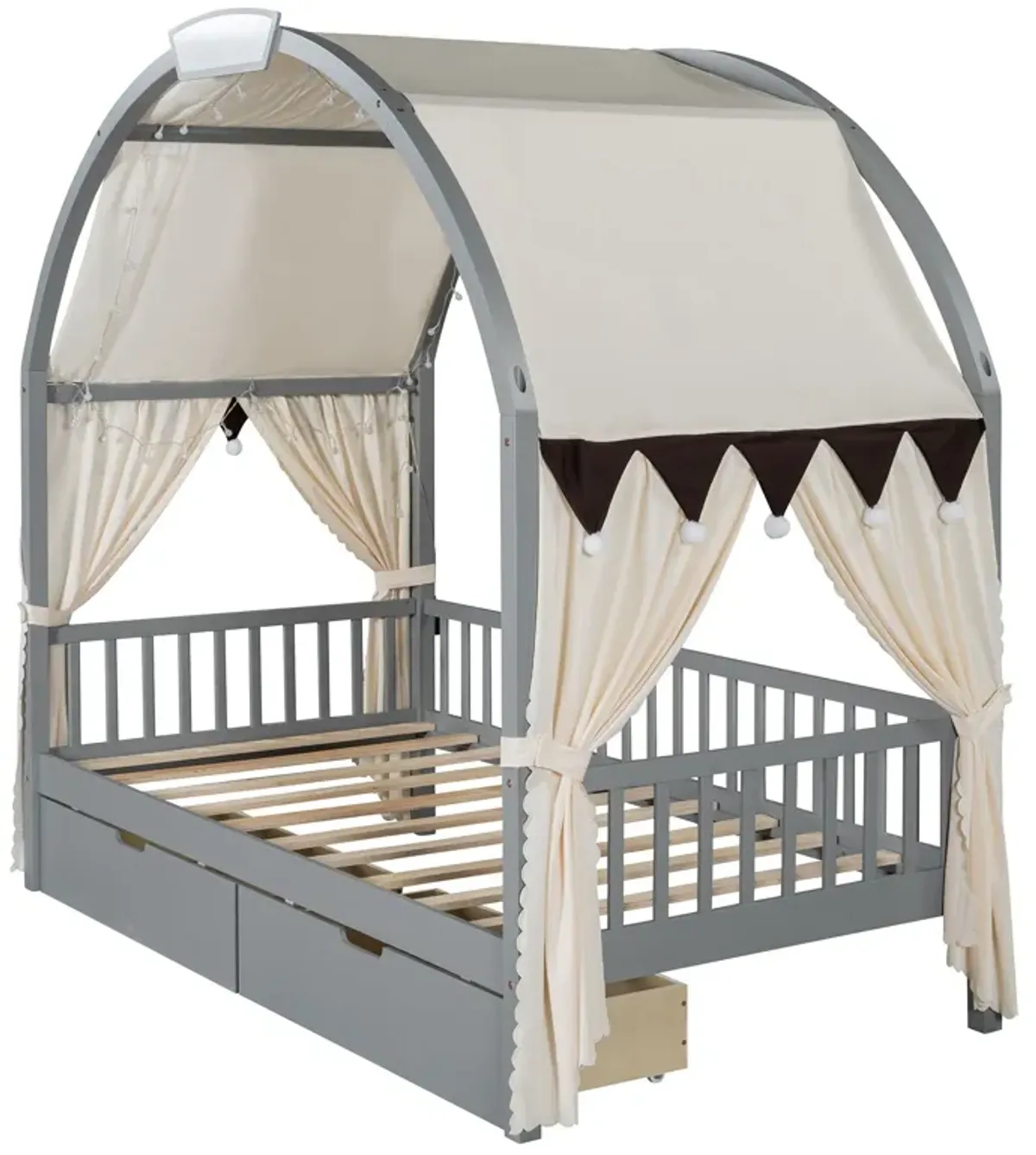 Bed With Arched Roof And 2 Drawers