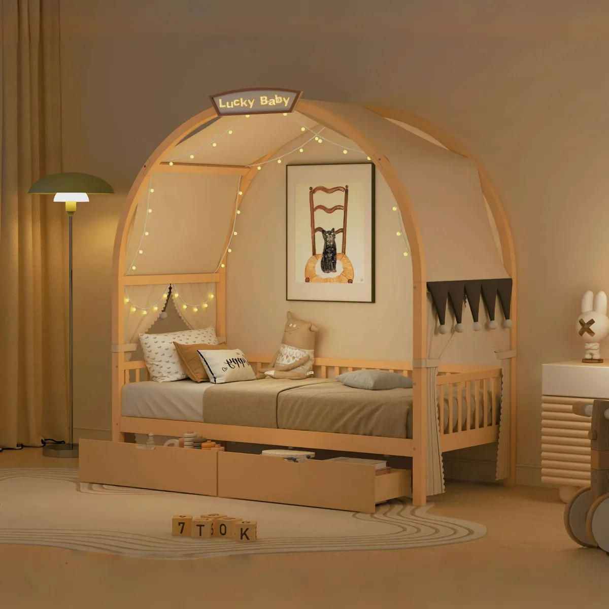 Bed With Arched Roof And 2 Drawers