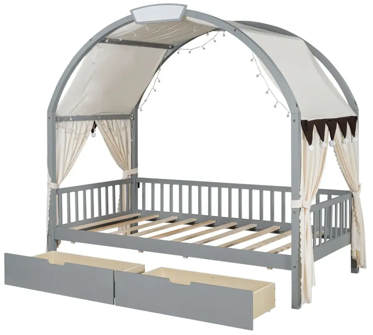 Bed With Arched Roof And 2 Drawers