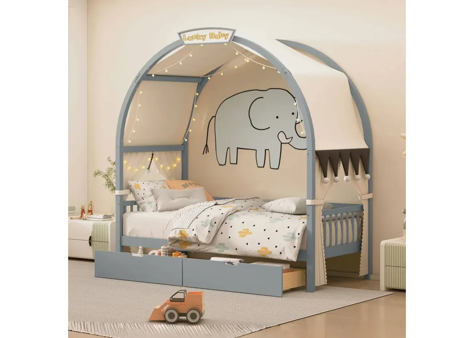 Bed With Arched Roof And 2 Drawers