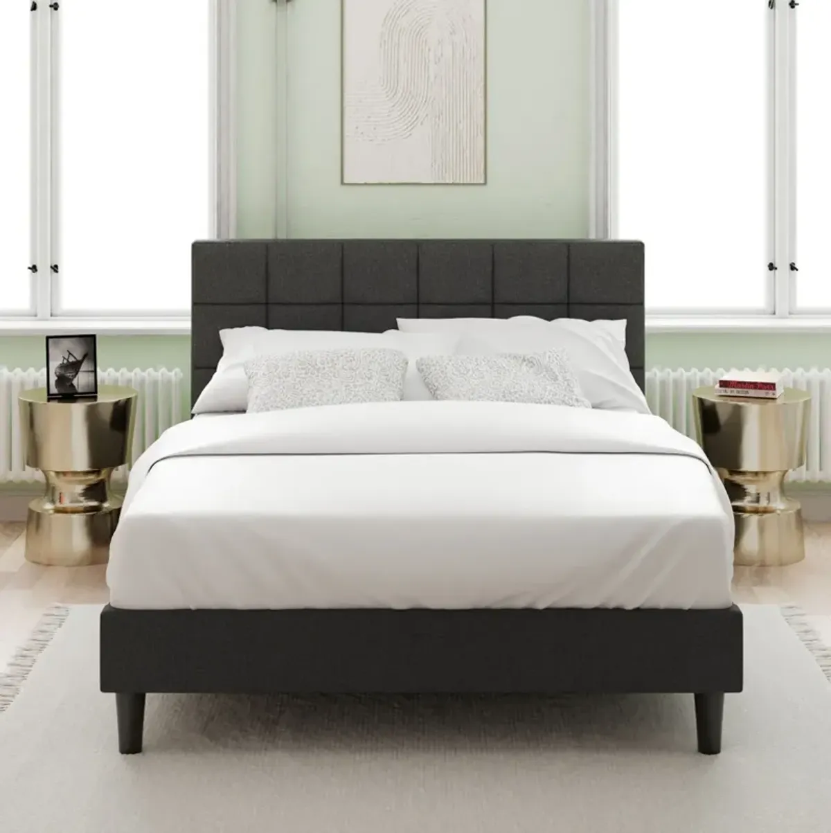 Upholstered Platform Bed Square Stitch