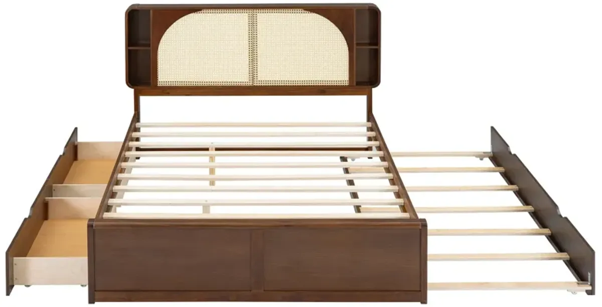 Rattan Headboard Bed With Two Drawers And Trundle