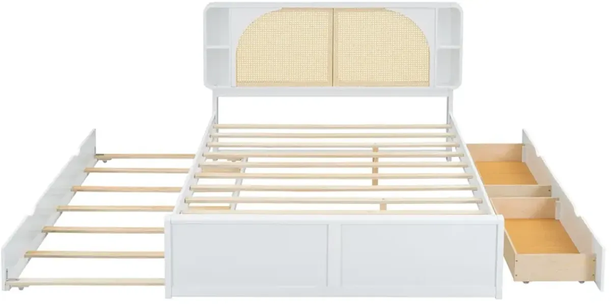 Rattan Headboard Bed With Two Drawers And Trundle