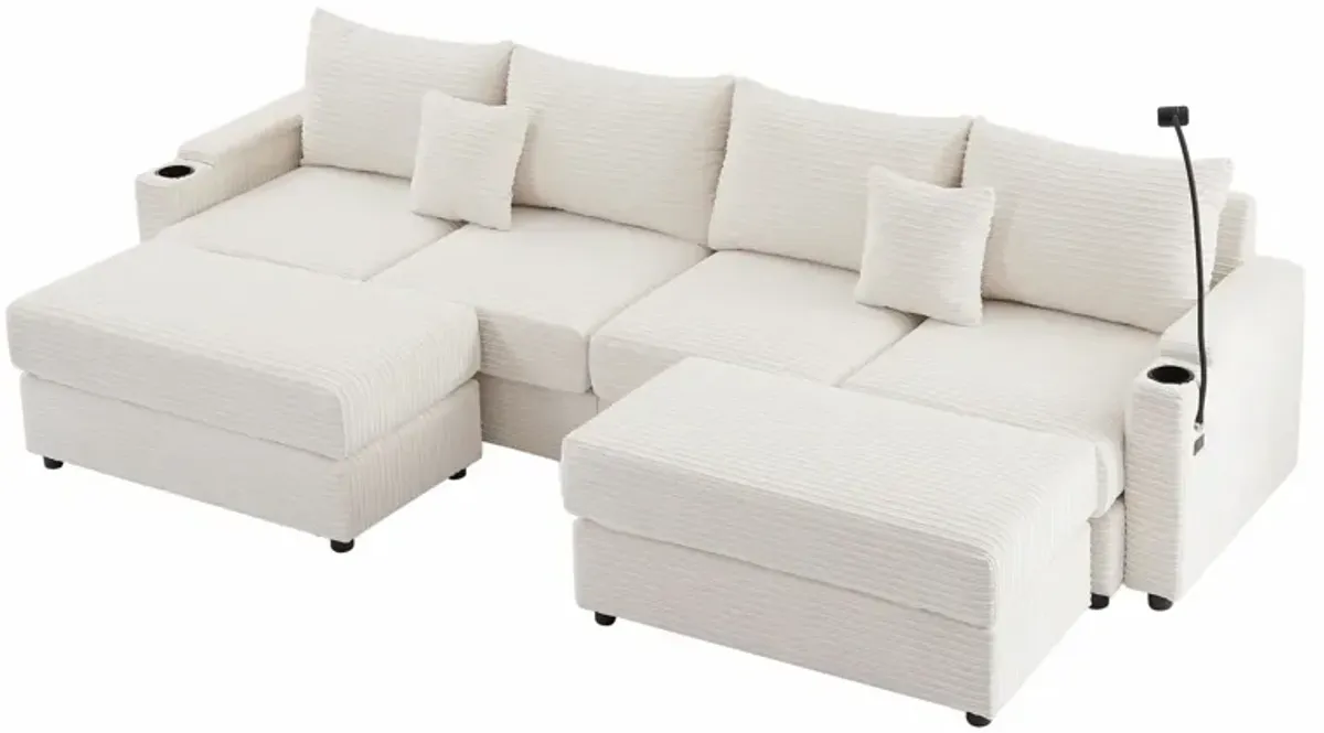 Modern Style Loveseat Sofa Sectional Sofa Couch With Storage Space, A Movable Ottoman, Two USB Ports, Two Cup Holders, A Phone Holder For Living Room