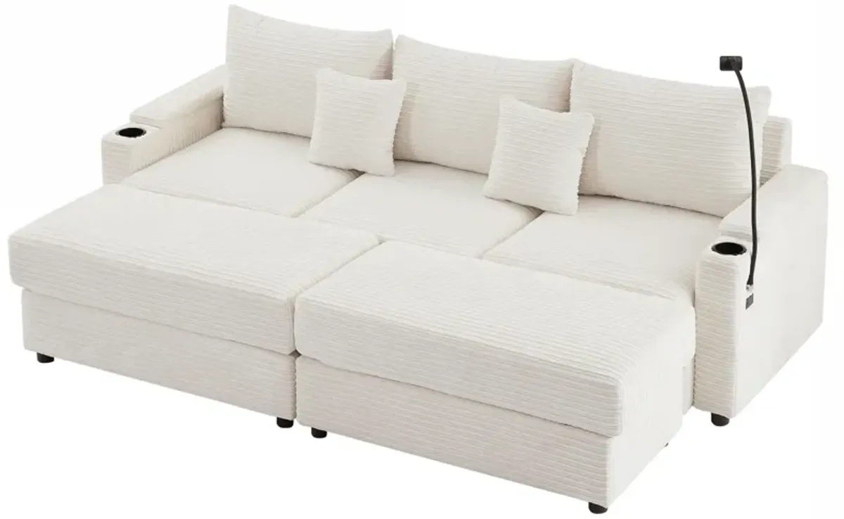 Modern Style Loveseat Sofa Sectional Sofa Couch With Storage Space, A Movable Ottoman, Two USB Ports, Two Cup Holders, A Phone Holder For Living Room