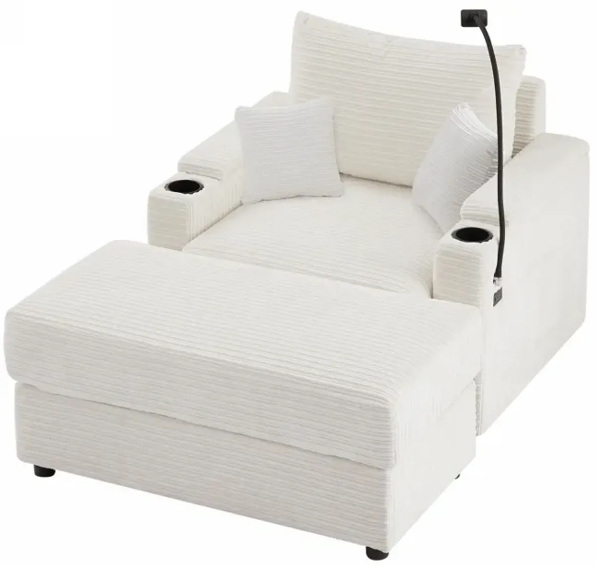 Modern Style Loveseat Sofa Sectional Sofa Couch With Storage Space, A Movable Ottoman, Two USB Ports, Two Cup Holders, A Phone Holder For Living Room