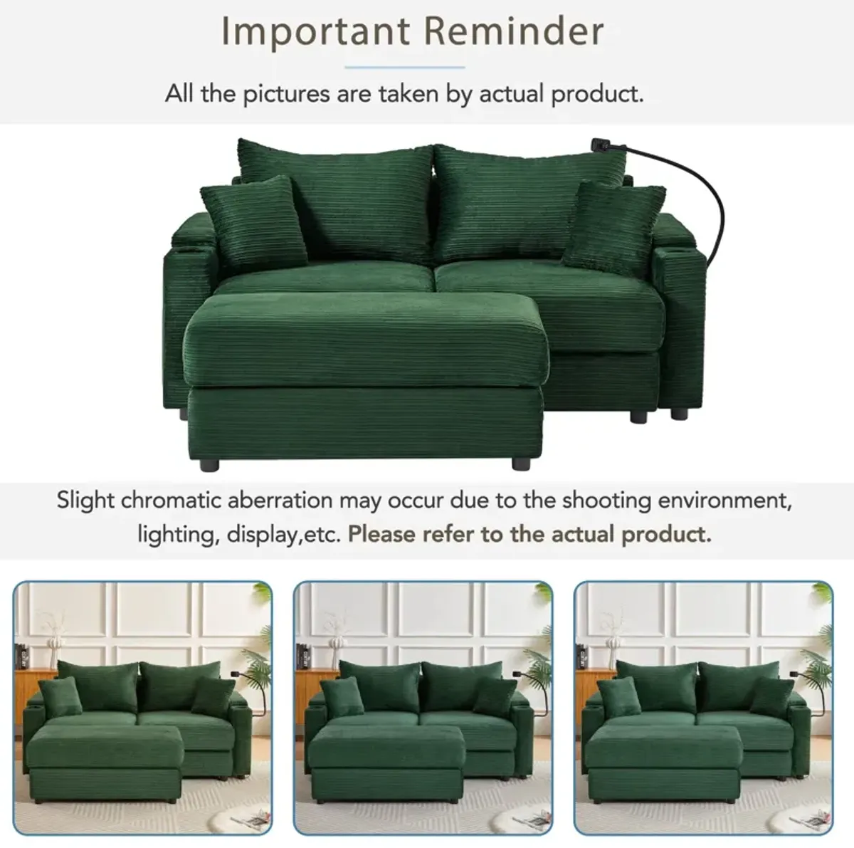 Modern Style Loveseat Sofa Sectional Sofa Couch With Storage Space, A Movable Ottoman, Two USB Ports, Two Cup Holders, A Phone Holder For Living Room