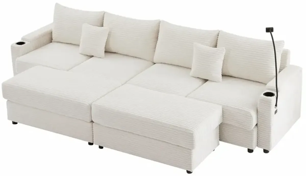 Modern Style Loveseat Sofa Sectional Sofa Couch With Storage Space, A Movable Ottoman, Two USB Ports, Two Cup Holders, A Phone Holder For Living Room