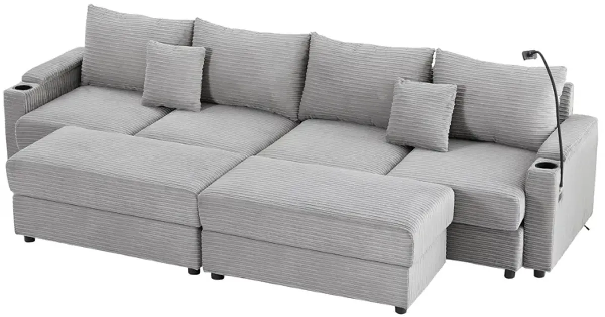 Modern Style Loveseat Sofa Sectional Sofa Couch With Storage Space, A Movable Ottoman, Two USB Ports, Two Cup Holders, A Phone Holder For Living Room