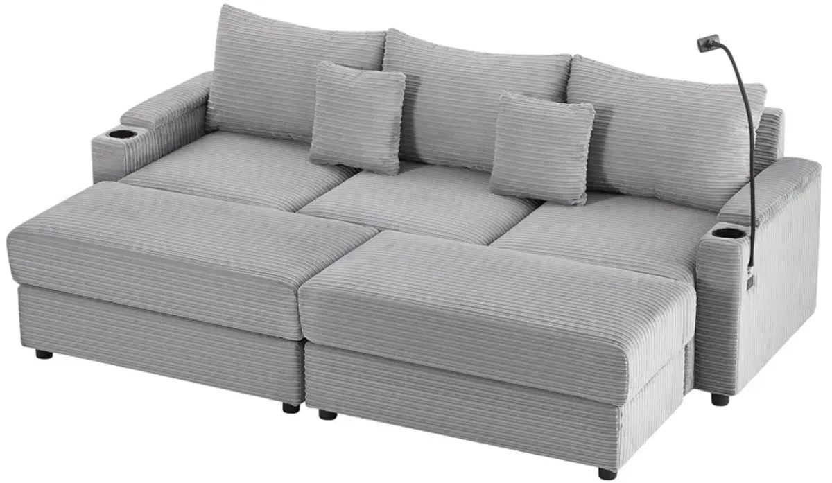 Modern Style Loveseat Sofa Sectional Sofa Couch With Storage Space, A Movable Ottoman, Two USB Ports, Two Cup Holders, A Phone Holder For Living Room