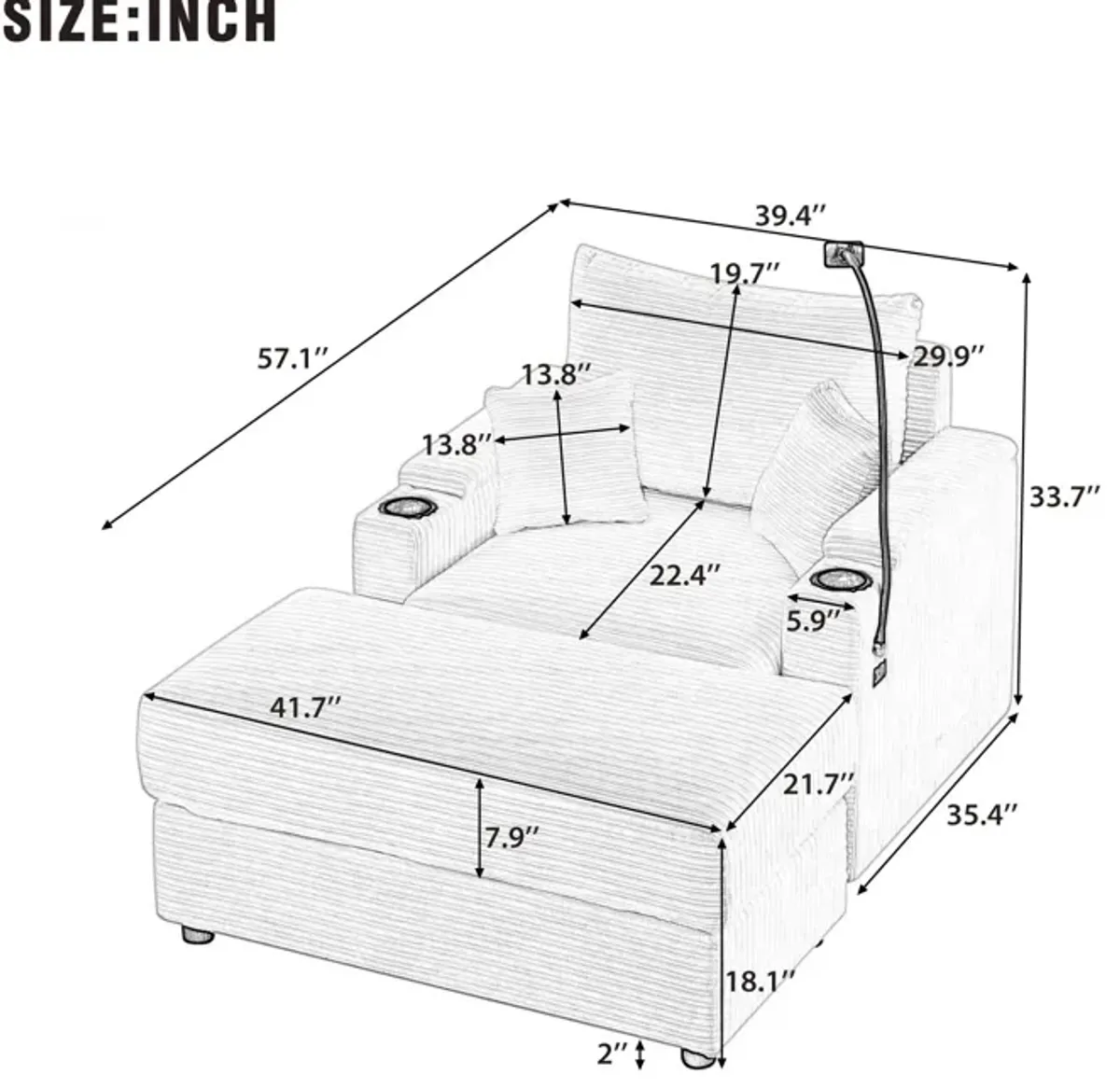 Modern Style Loveseat Sofa Sectional Sofa Couch With Storage Space, A Movable Ottoman, Two USB Ports, Two Cup Holders, A Phone Holder For Living Room