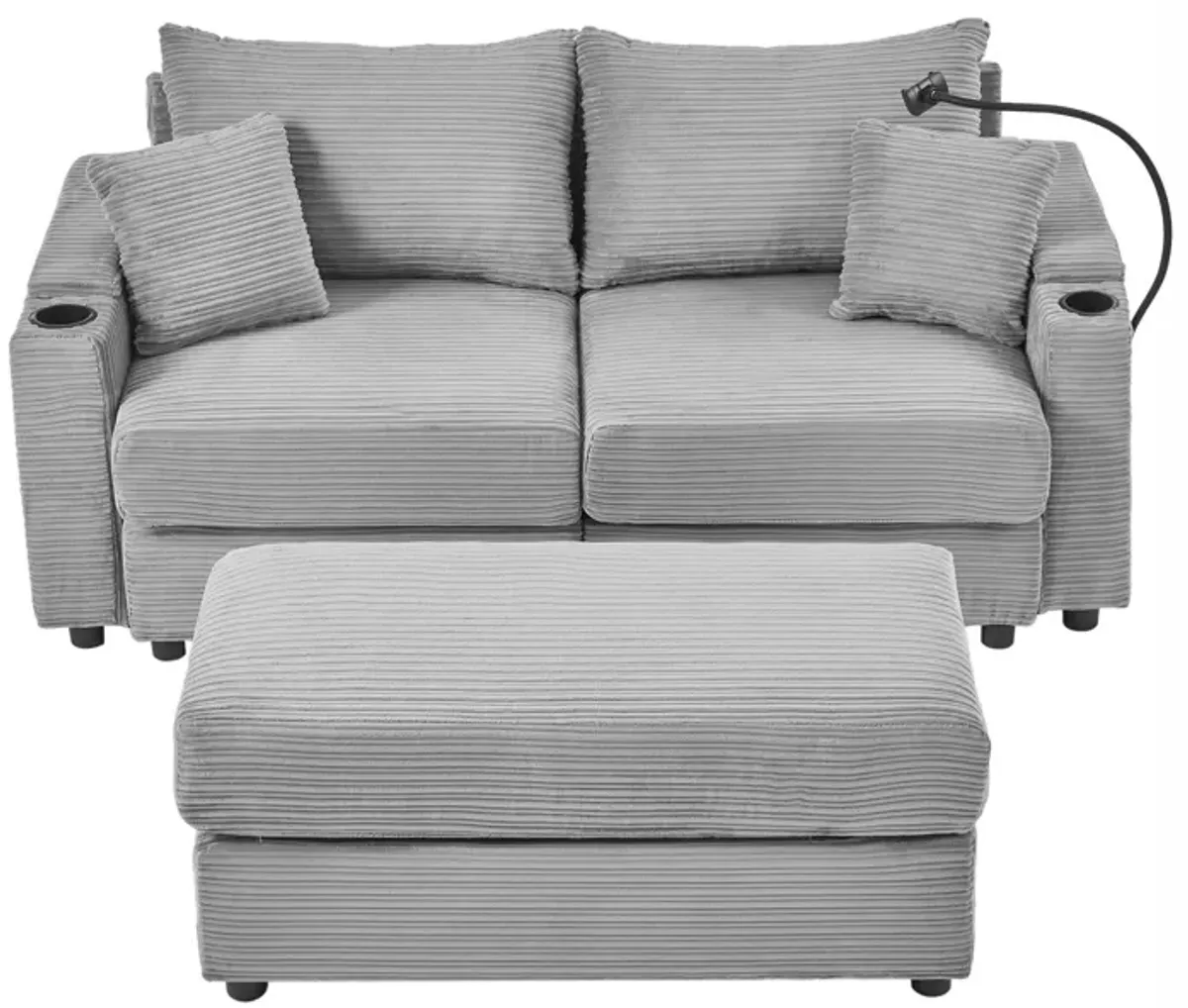 Modern Style Loveseat Sofa Sectional Sofa Couch With Storage Space, A Movable Ottoman, Two USB Ports, Two Cup Holders, A Phone Holder For Living Room