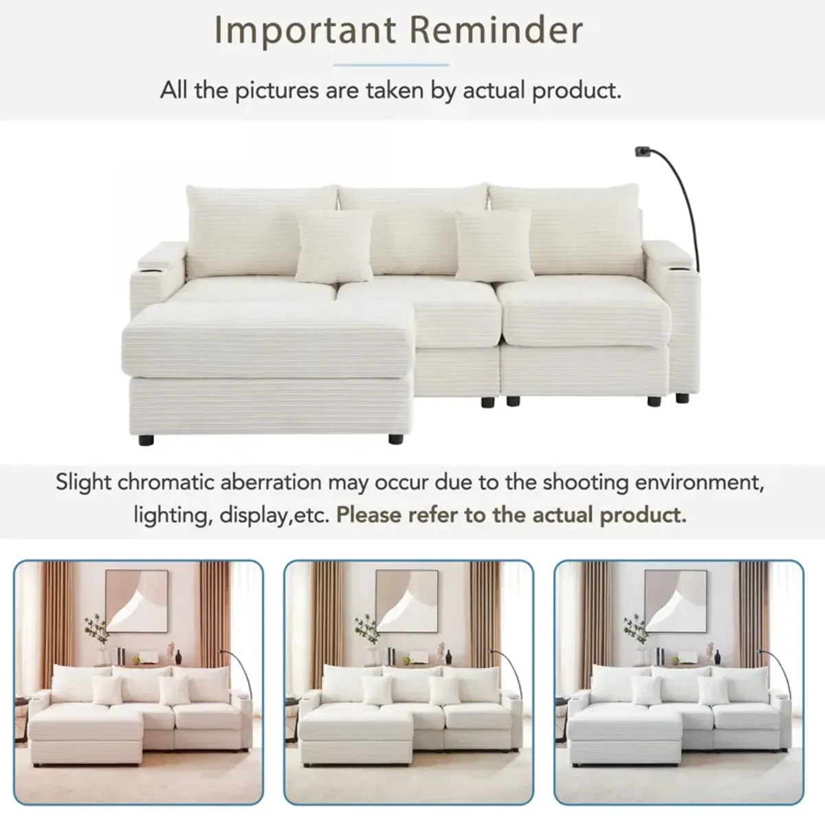 Modern Style Loveseat Sofa Sectional Sofa Couch With Storage Space, A Movable Ottoman, Two USB Ports, Two Cup Holders, A Phone Holder For Living Room