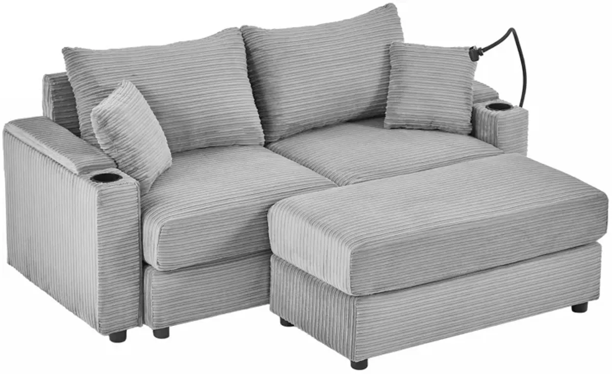 Modern Style Loveseat Sofa Sectional Sofa Couch With Storage Space, A Movable Ottoman, Two USB Ports, Two Cup Holders, A Phone Holder For Living Room