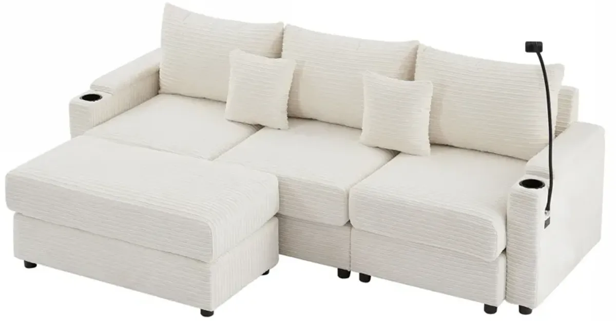 Modern Style Loveseat Sofa Sectional Sofa Couch With Storage Space, A Movable Ottoman, Two USB Ports, Two Cup Holders, A Phone Holder For Living Room