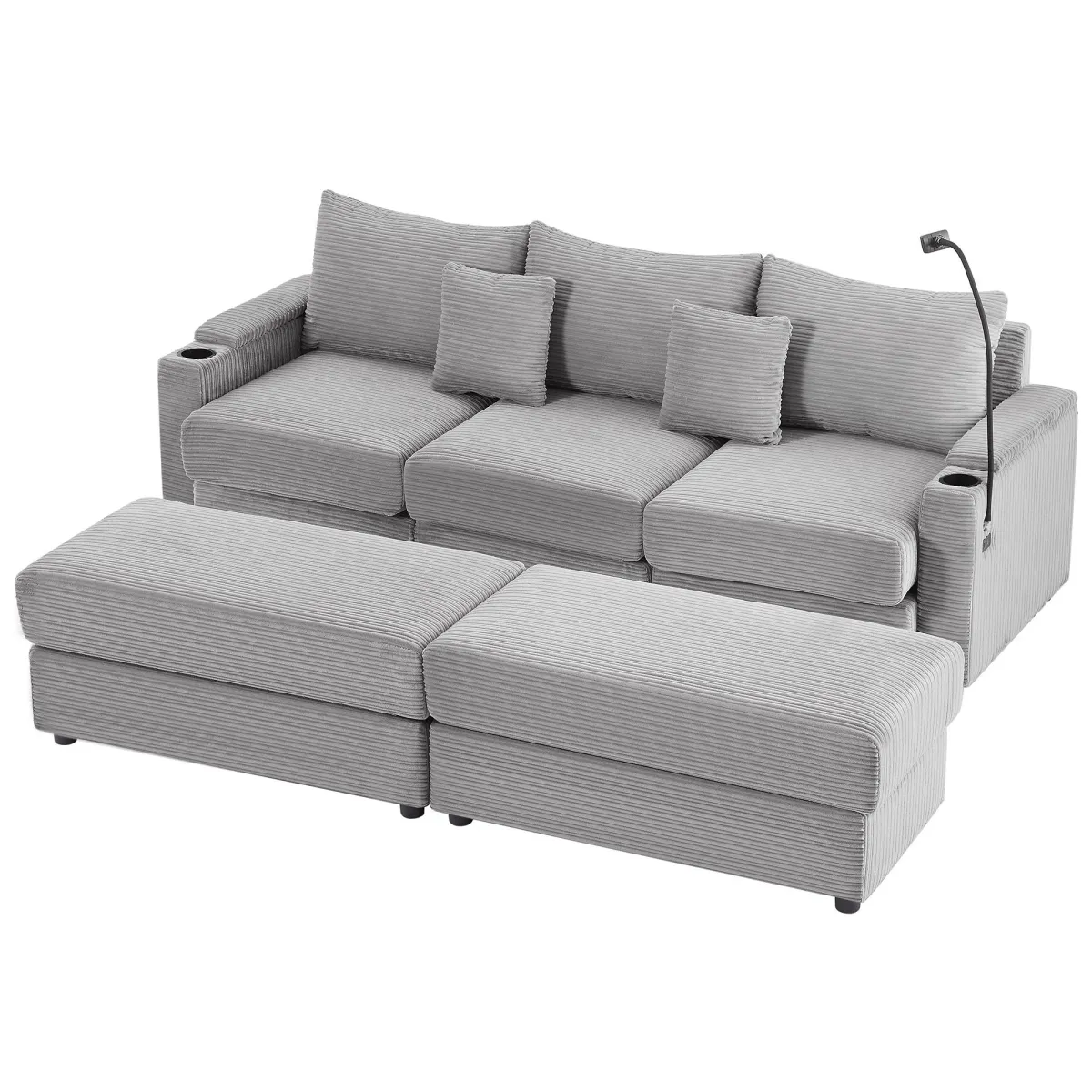 Modern Style Loveseat Sofa Sectional Sofa Couch With Storage Space, A Movable Ottoman, Two USB Ports, Two Cup Holders, A Phone Holder For Living Room