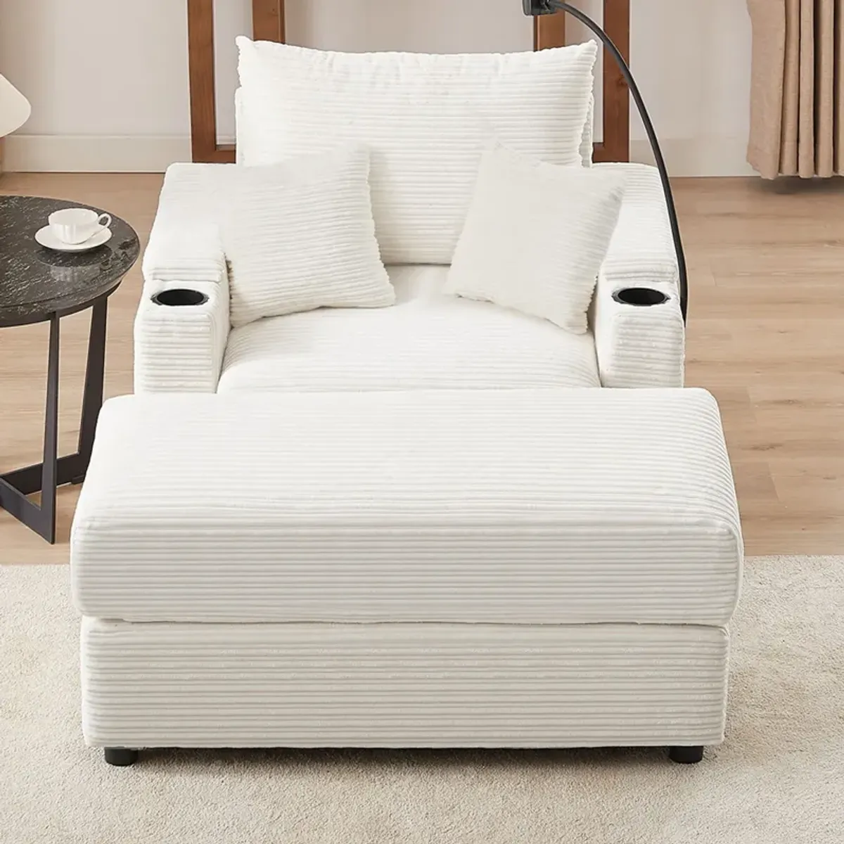 Modern Style Loveseat Sofa Sectional Sofa Couch With Storage Space, A Movable Ottoman, Two USB Ports, Two Cup Holders, A Phone Holder For Living Room