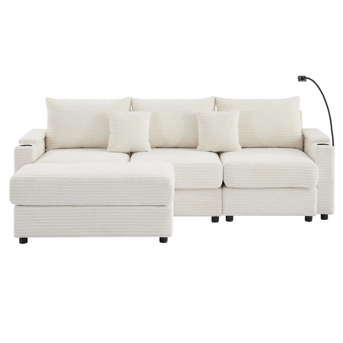 Modern Style Loveseat Sofa Sectional Sofa Couch With Storage Space, A Movable Ottoman, Two USB Ports, Two Cup Holders, A Phone Holder For Living Room