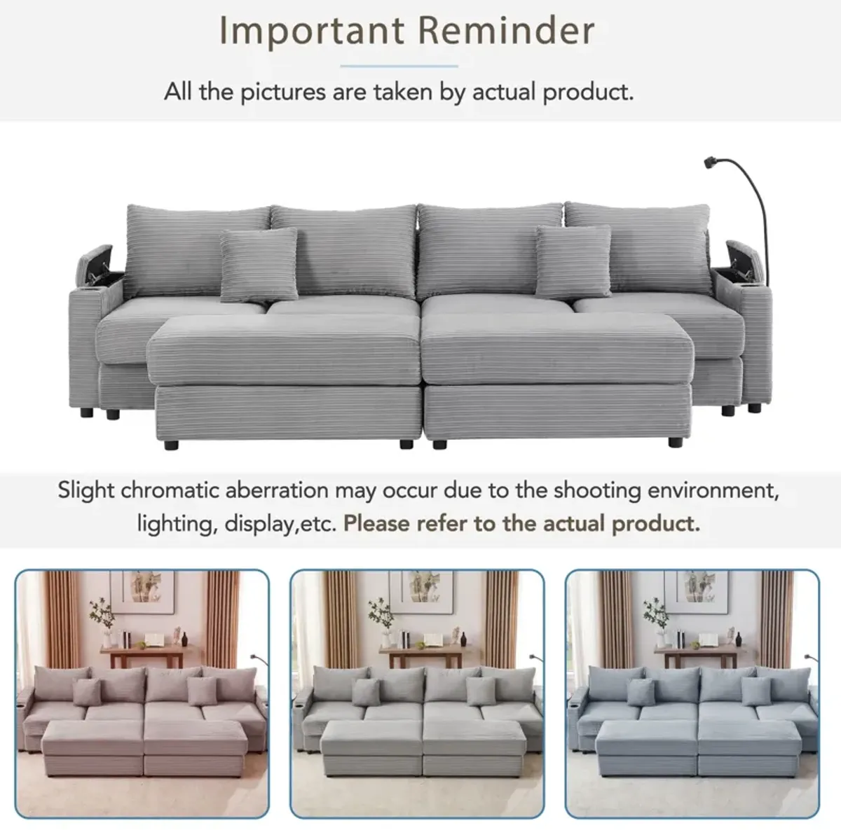 Modern Style Loveseat Sofa Sectional Sofa Couch With Storage Space, A Movable Ottoman, Two USB Ports, Two Cup Holders, A Phone Holder For Living Room