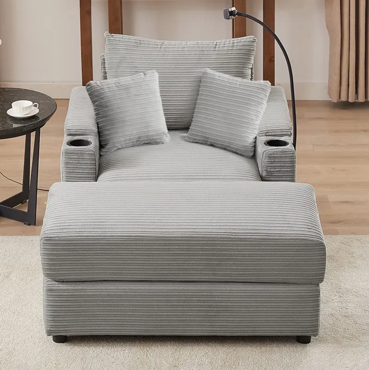 Modern Style Loveseat Sofa Sectional Sofa Couch With Storage Space, A Movable Ottoman, Two USB Ports, Two Cup Holders, A Phone Holder For Living Room