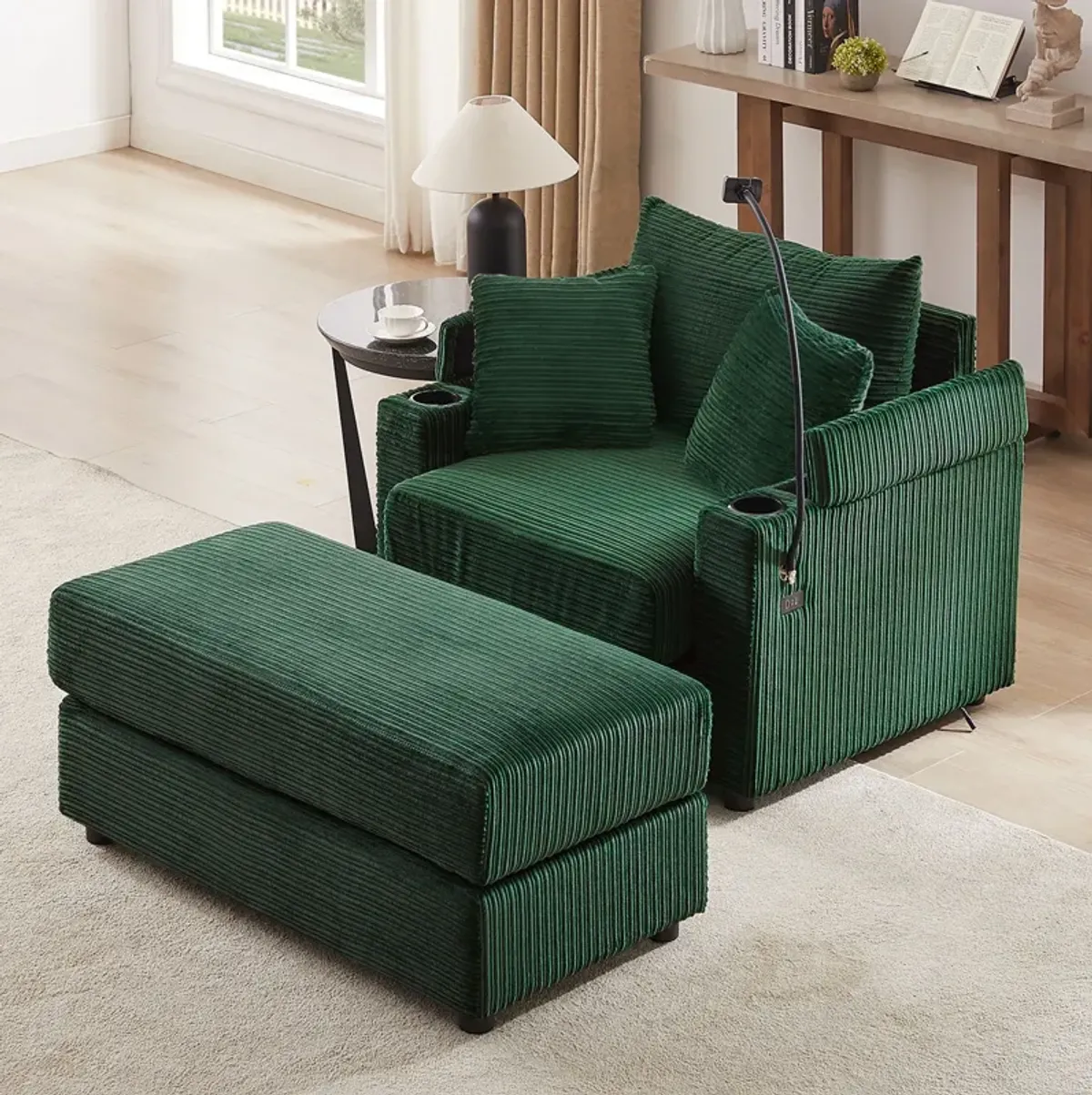 Modern Style Loveseat Sofa Sectional Sofa Couch With Storage Space, A Movable Ottoman, Two USB Ports, Two Cup Holders, A Phone Holder For Living Room