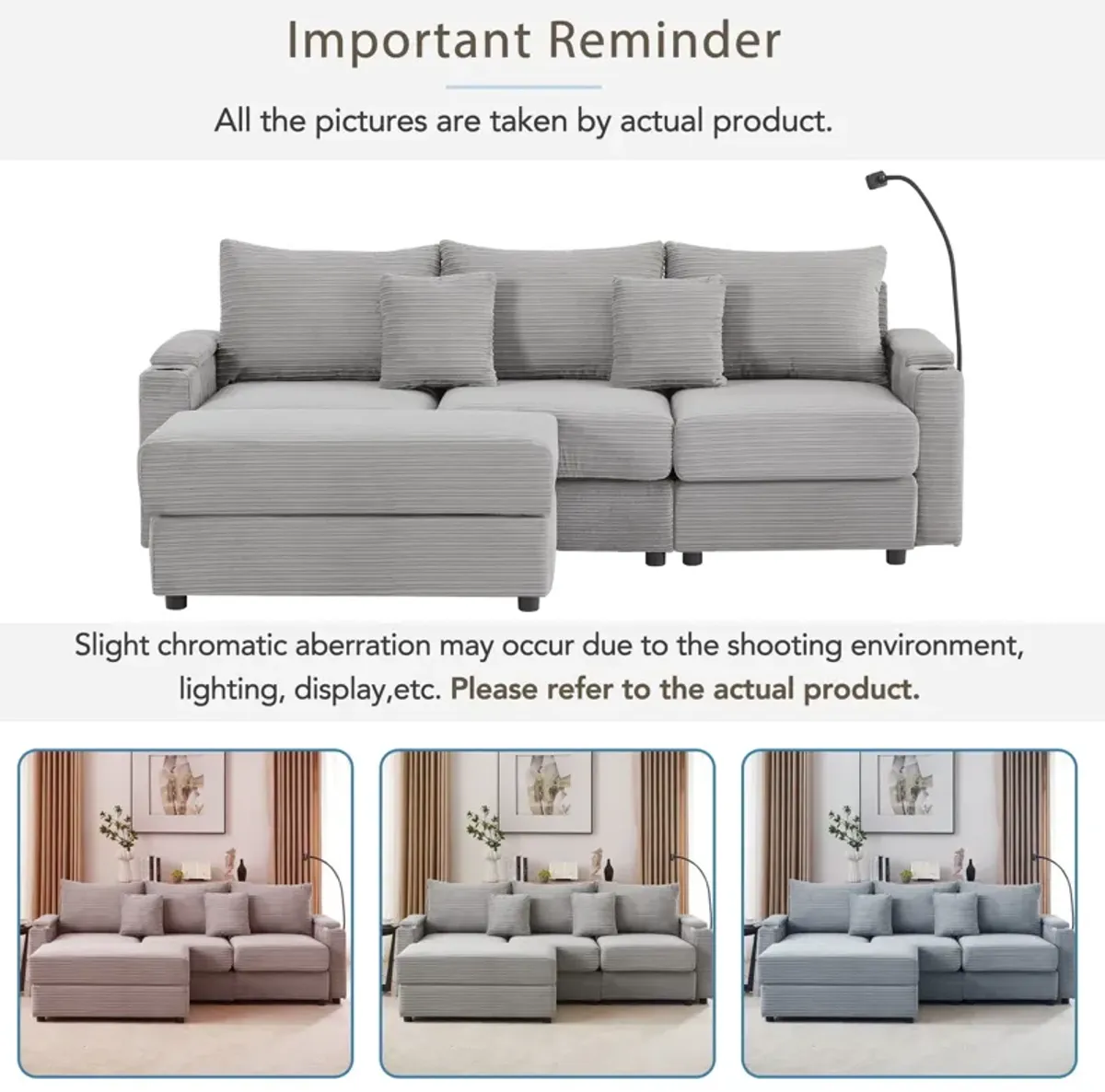 Modern Style Loveseat Sofa Sectional Sofa Couch With Storage Space, A Movable Ottoman, Two USB Ports, Two Cup Holders, A Phone Holder For Living Room