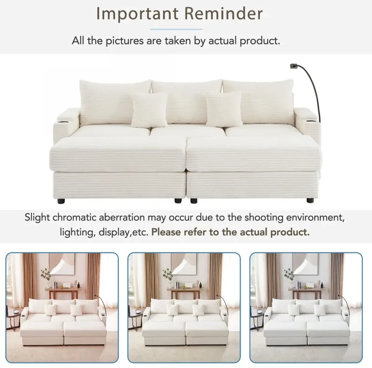 Modern Style Loveseat Sofa Sectional Sofa Couch With Storage Space, A Movable Ottoman, Two USB Ports, Two Cup Holders, A Phone Holder For Living Room