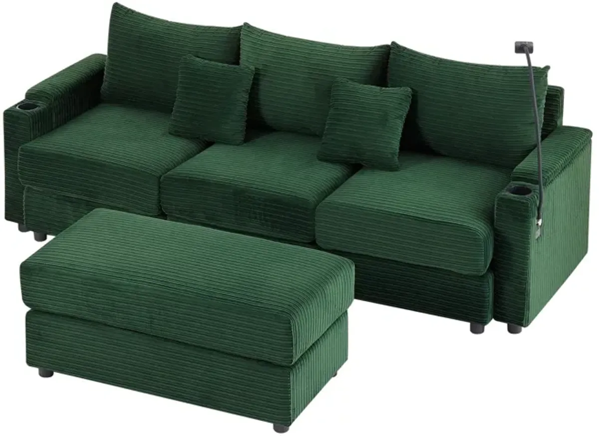 Modern Style Loveseat Sofa Sectional Sofa Couch With Storage Space, A Movable Ottoman, Two USB Ports, Two Cup Holders, A Phone Holder For Living Room