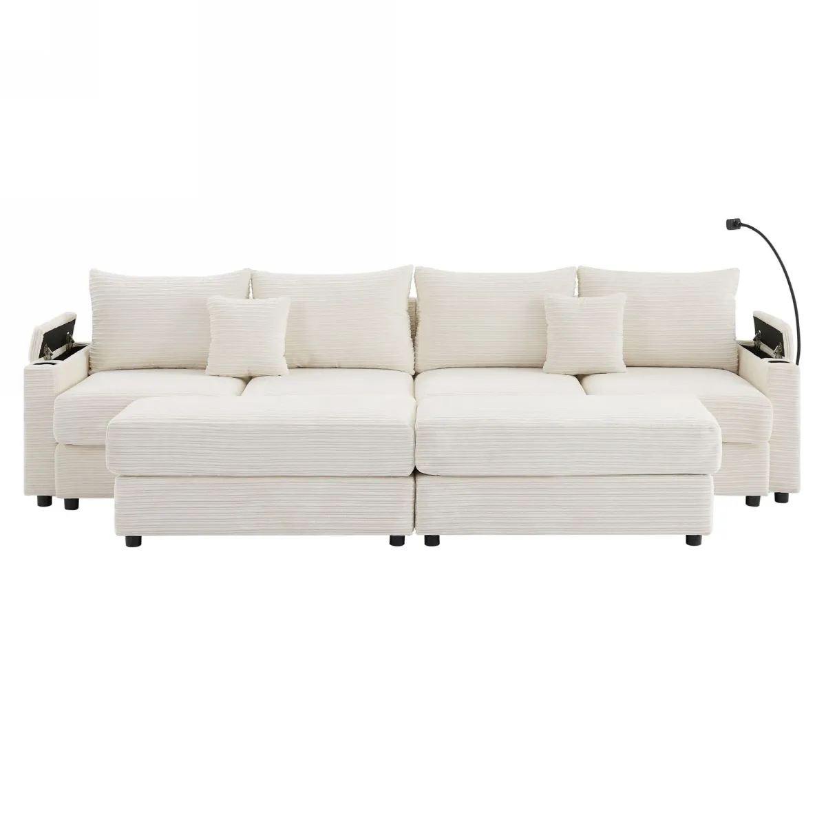 Modern Style Loveseat Sofa Sectional Sofa Couch With Storage Space, A Movable Ottoman, Two USB Ports, Two Cup Holders, A Phone Holder For Living Room