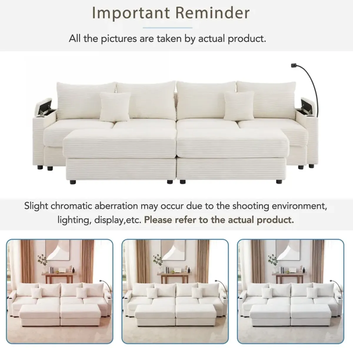 Modern Style Loveseat Sofa Sectional Sofa Couch With Storage Space, A Movable Ottoman, Two USB Ports, Two Cup Holders, A Phone Holder For Living Room