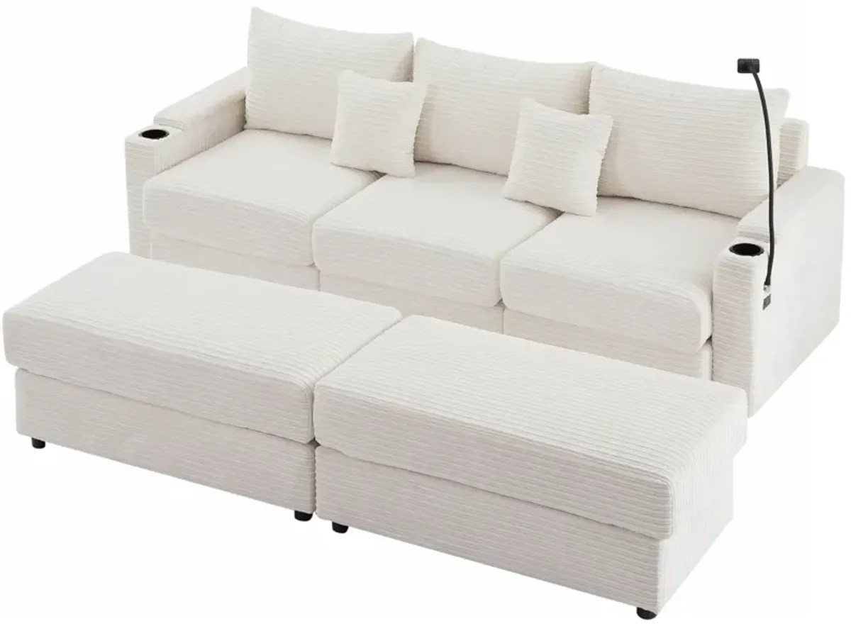 Modern Style Loveseat Sofa Sectional Sofa Couch With Storage Space, A Movable Ottoman, Two USB Ports, Two Cup Holders, A Phone Holder For Living Room