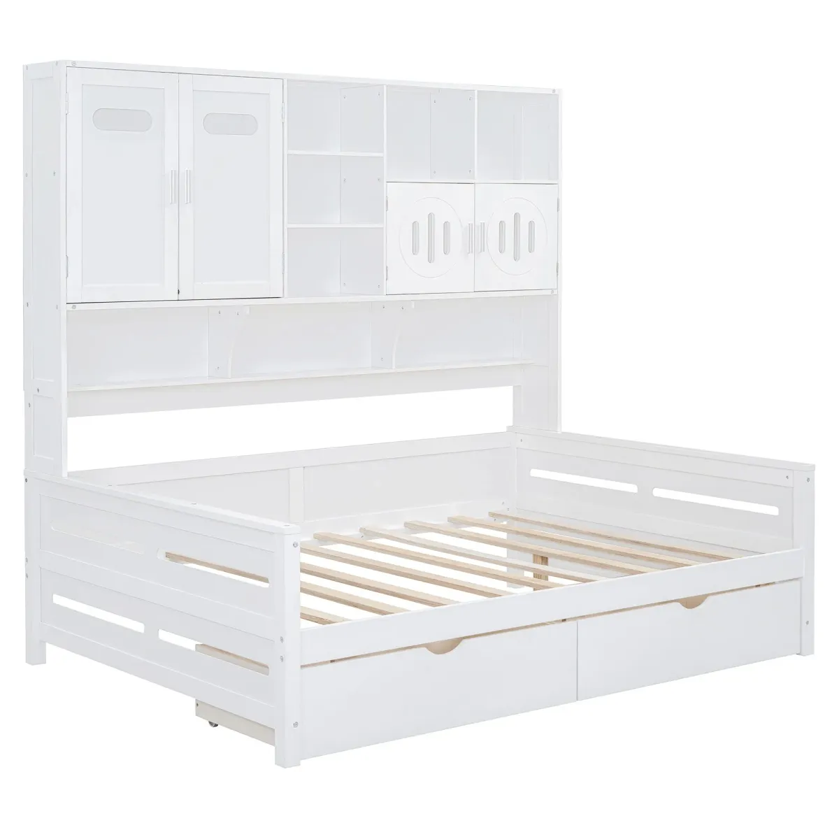 Wooden Daybed With 2 Drawers, And All-In-One Cabinet And Shelf