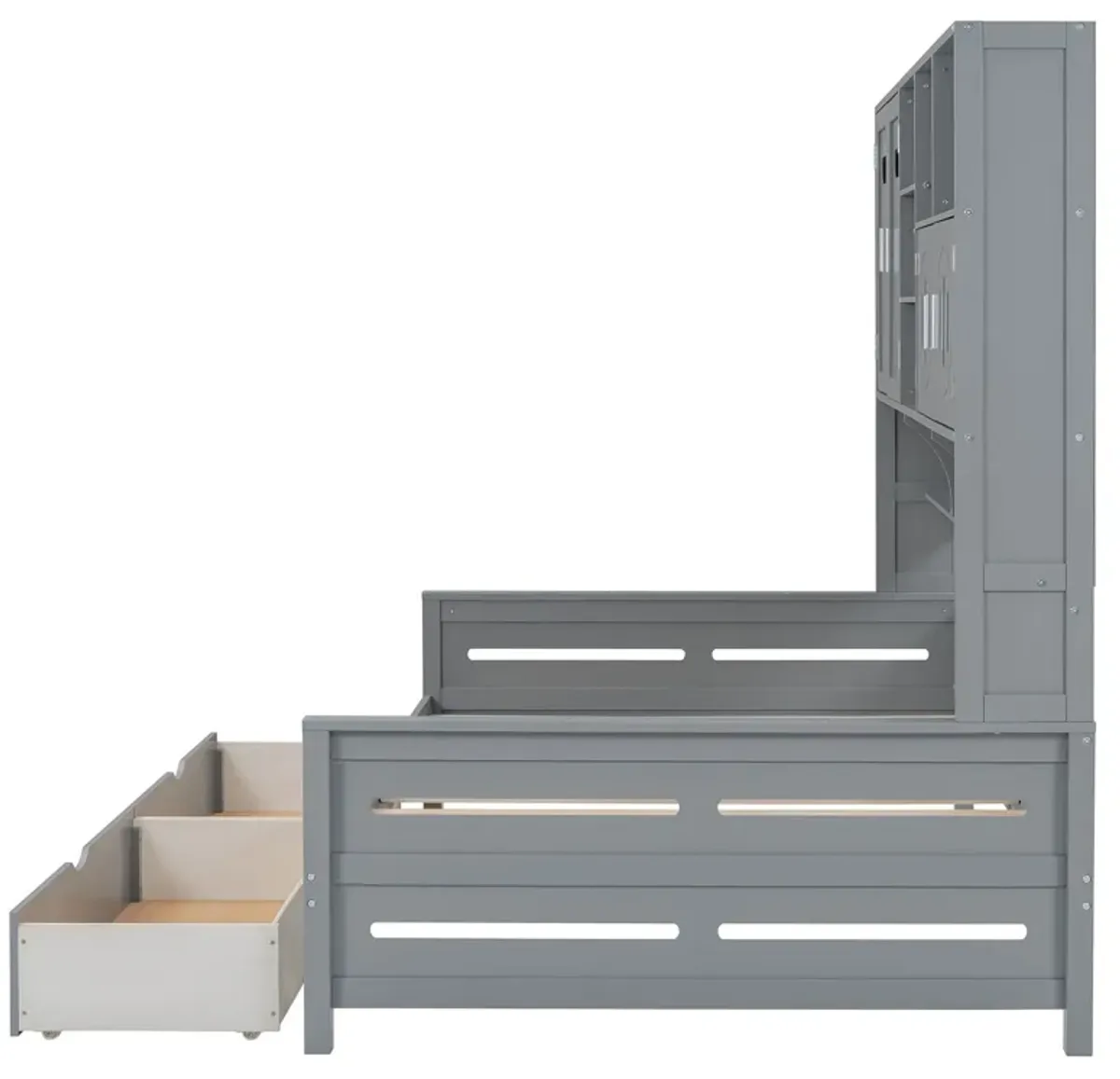 Wooden Daybed With 2 Drawers, And All-In-One Cabinet And Shelf