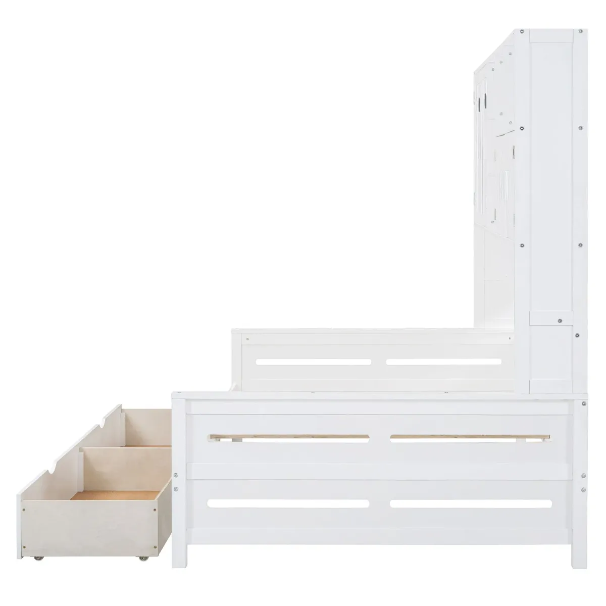 Wooden Daybed With 2 Drawers, And All-In-One Cabinet And Shelf