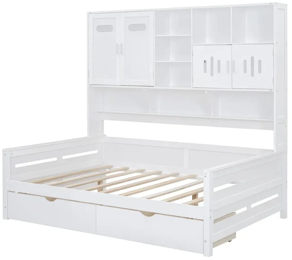 Wooden Daybed With 2 Drawers, And All-In-One Cabinet And Shelf