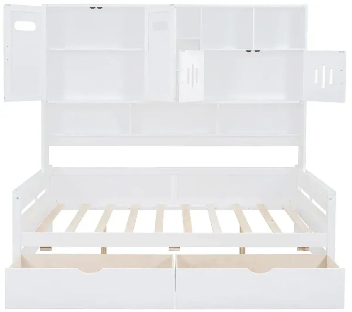 Wooden Daybed With 2 Drawers, And All-In-One Cabinet And Shelf